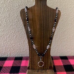 Clearly Black Handmade Beaded Lanyard ID Badge Holder